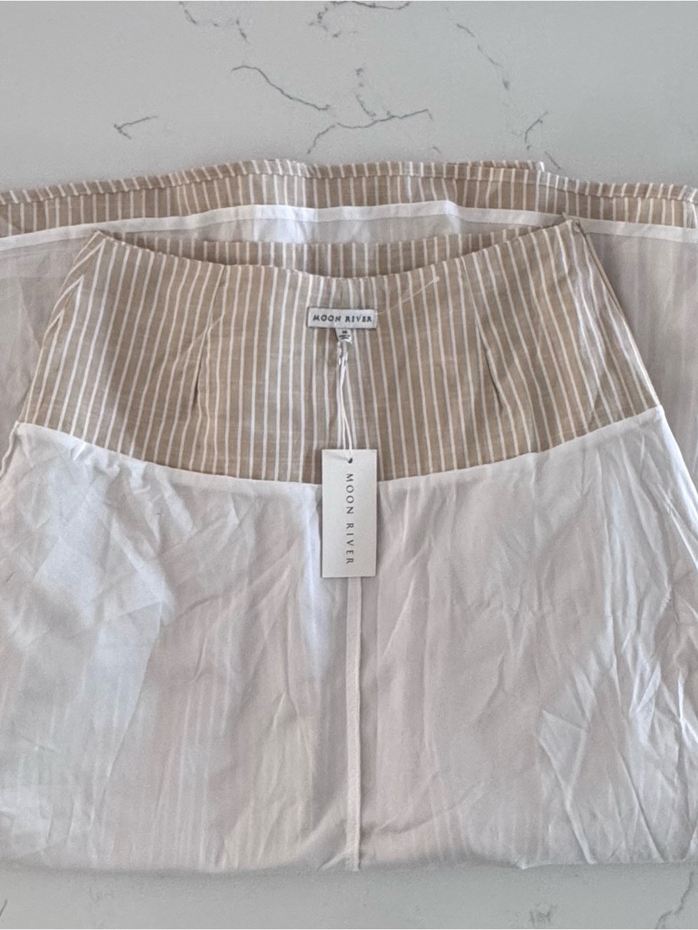 Moon River Maxi Skirt Womens M NWT Beige White Stripe Belted Coastal A-Line - Picture 5 of 10